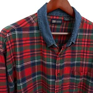 Faded Glory Plaid & Jean Collar Shirt 2XL